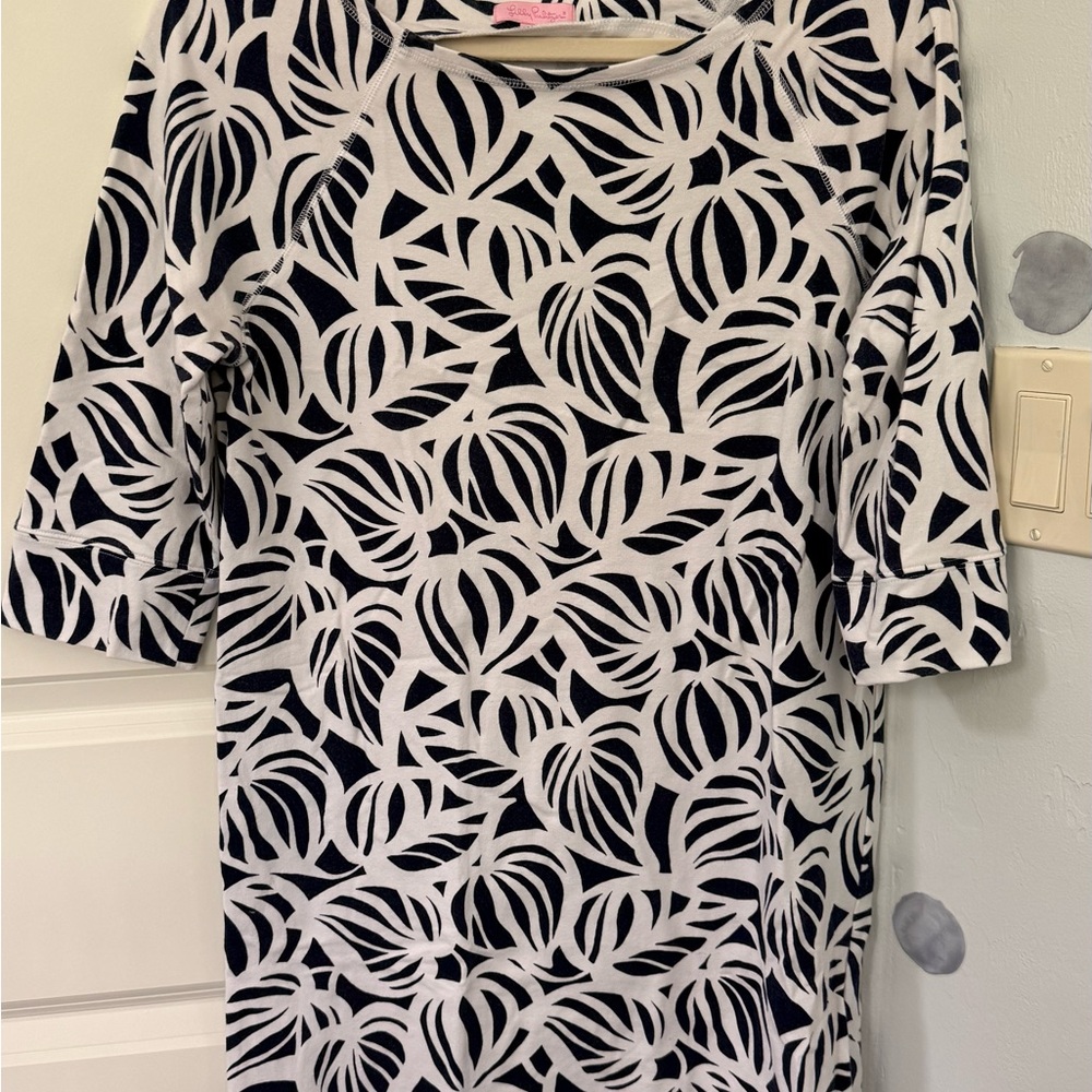 Lilly Pulitzer Black and White Leaf-Print Long Sleeve Dress